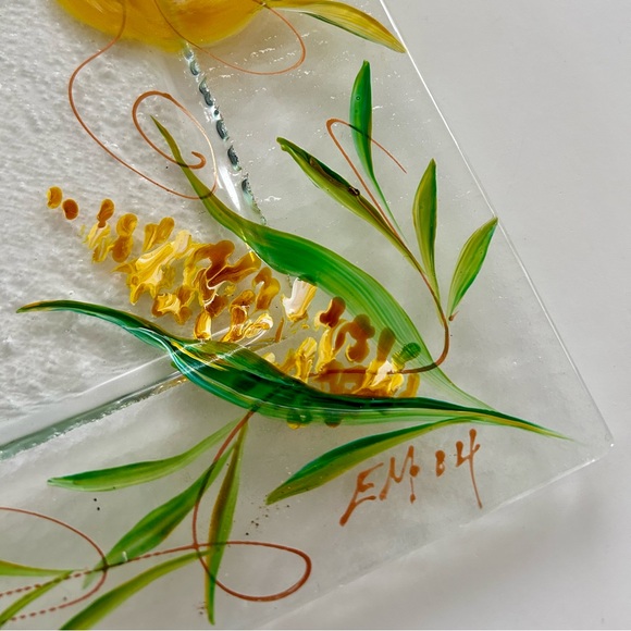 Art Glass Hand Painted & Signed Square Platter - Picture 5 of 6